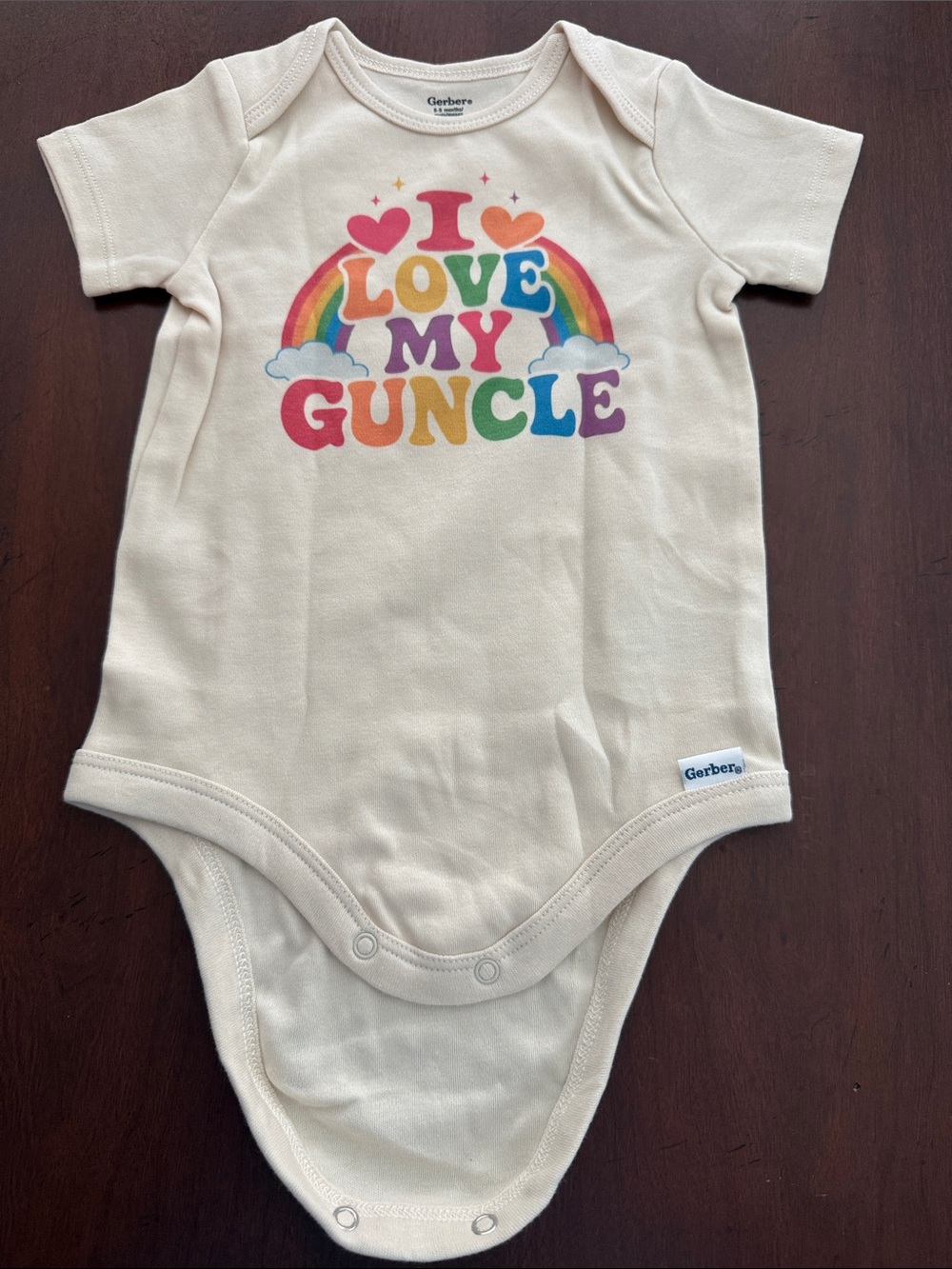 Gerber Cream Baby Bodysuit with Colorful Rainbow "I Love My Guncle" Graphic